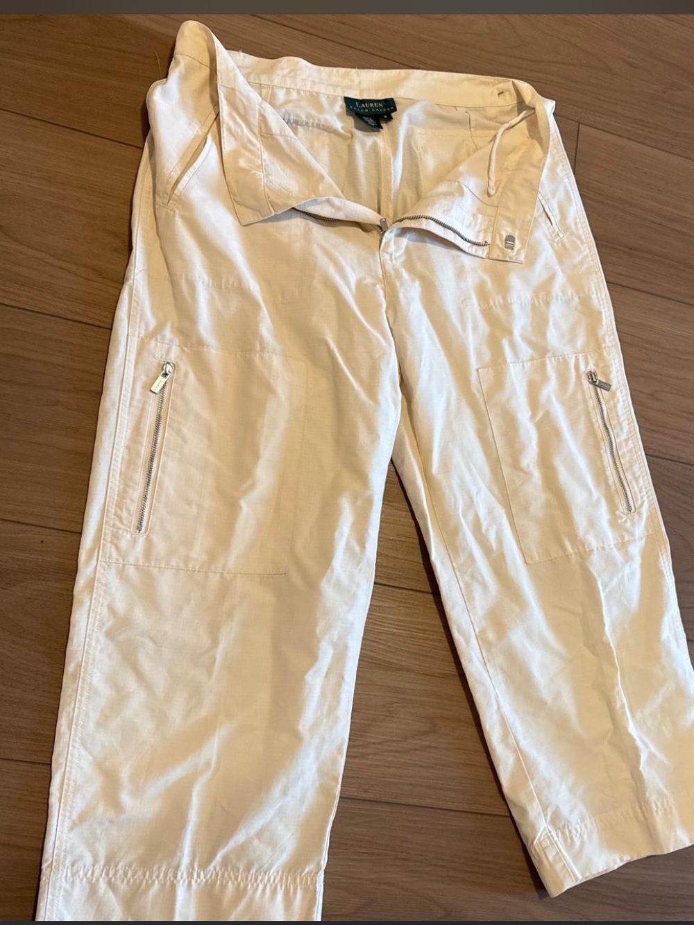 Ralph Lauren Men's Cream Cargo Pants with Zip Pockets